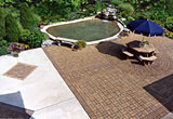 patio with pond